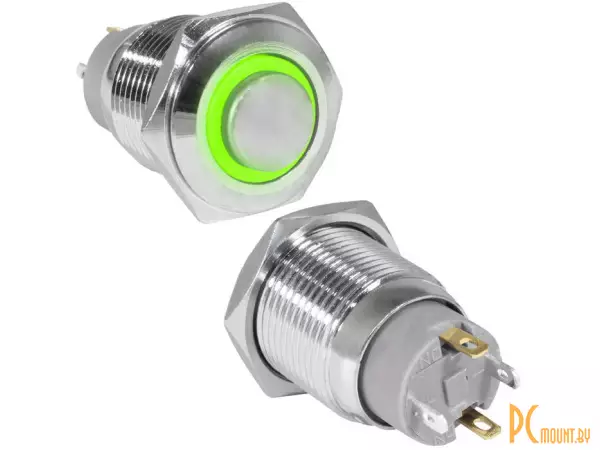 GQ16H-10ZE/J/G/N off-on Кнопка антивандальная с фиксацией, зеленая подсветка